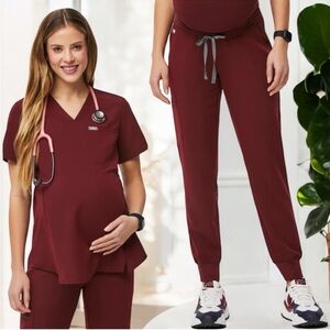 Figs Women's Burgundy Maternity Jogger Set